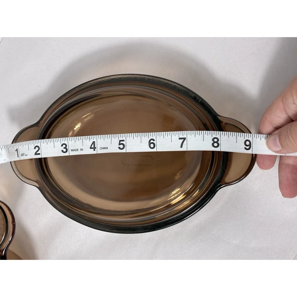 Vintage Vision Corning Amber Lot Of‎ 2 Oval/round Casserole With Lid V150-b-V14B